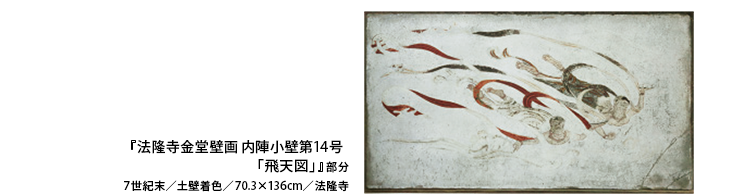 『法隆寺金堂壁画 内陣小壁第14号 「飛天図」』部分　 7世紀末／土壁着色／70.3×136cm／法隆寺
